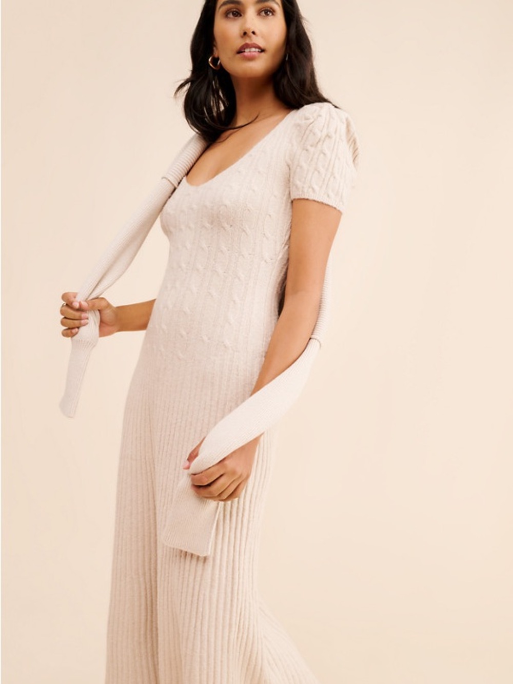 Madsen Maxi Dress Cream Cable Knit with Short Sleeves